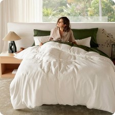 100 Organic Cotton King Duvet Cover Set, Ivory, 104" x 90"  GOTS Certified,