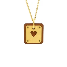 HERMES Ace of Hearts Necklace Pendant GP Leather Gold Brown with Z Stamp Unused