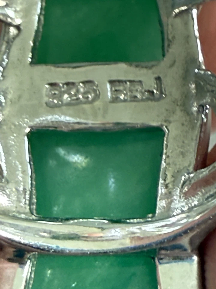 Deslumbrante anel de bambu jade verde 925 assinado por BBJ prata esterlina tamanho 7,75-8 - Imagem 2 de 4