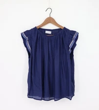 VELVET By Graham & Spencer Embroidered Cap Sleeve Top Navy S $124 A1 161