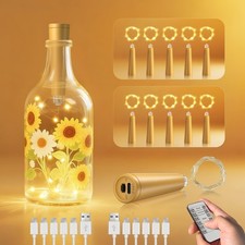 10 PCS USB Wine Bottle Lights Cork LED Mini Fairy Rechargeable Timer Remote