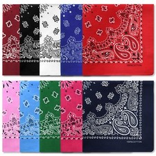 10 PCS Mixed Color Paisley 22X22 Inchs Denim Bandana Set - Unisex, 100 Cotton