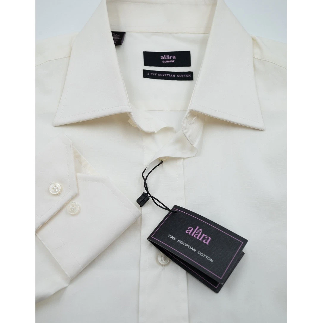 alara dress shirts NWT Alara Mens Blue White Striped Egyptian Cotton Dress Shirt Size 15/32-33