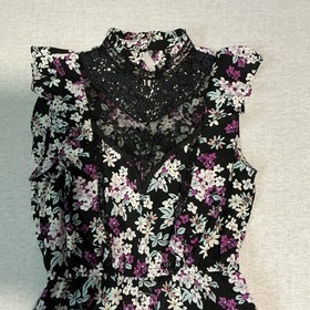 Express Women&rsquo;s XS Floral Lace High Neck Sleeveless Romper Button Ruffle