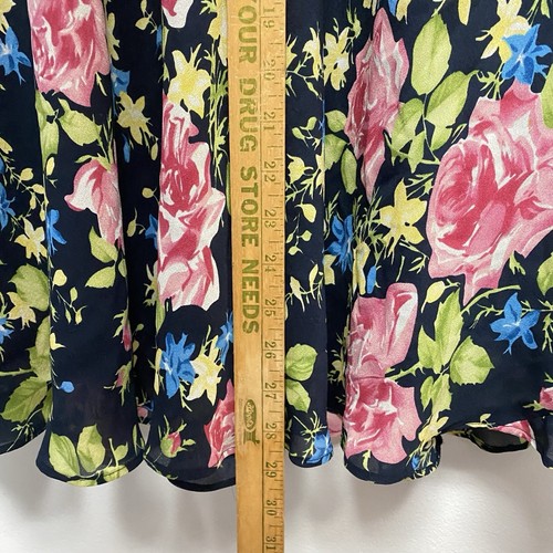Falda Jones New York Mujer 100% Seda Talla 16 Negra Estampado Floral Midi Oscura Academia - Imagen 8 de 10