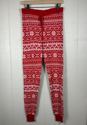 American Eagle Womens M Red Winter Snow Flake Fair Isle Sweater Pajama Pants