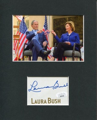 Laura Bush 1st Lady Signed Autograph Photo Display W President George W Bush JSA