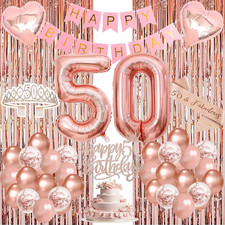 50Th Birthday Decorations for Women, 50Th Birthday Crown and Sash, Rose Gold Hap