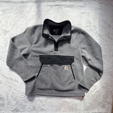 Carhartt Sherpa Fleece Pullover Relaxed Fit 3/4 T Snap Grey Black Men's Size M