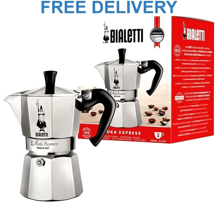 Bialetti Moka Express Aluminium Stovetop Coffee Maker (3 Cup) 130ml