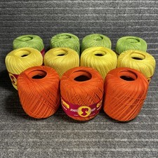  12 South Maid Cotton Crochet Thread Orange Yellow  Green 550 Yard Spools Lot