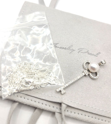 Genuine 6-7mm Freshwater Pearl 925 Sterling Silver Key Pendant Necklace 18''