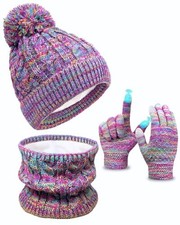 Kids Winter Hat Gloves Scarf Set, Toddler Children Girls Boys Rainbow Mix