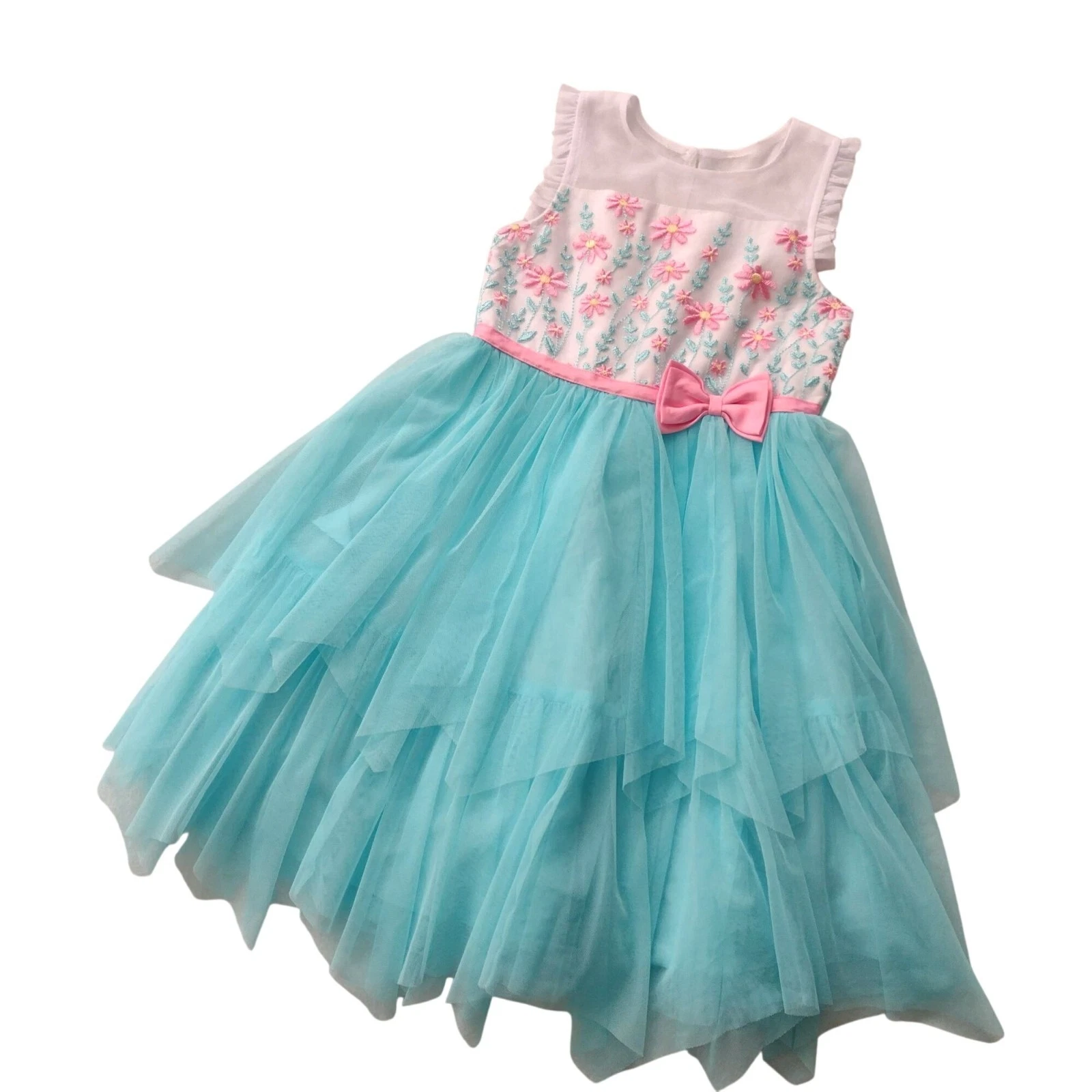 Jona Michelle Flower Girl Dress 6 Pink Teal Poofy Spring Summer Party Dress