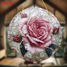 8" Pink Rose Dew Drops Suncatcher for Room Aesthetics Home Decor Gift