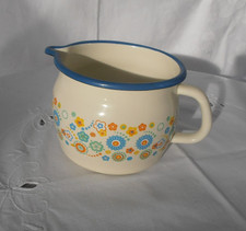 Milchtopf Emaille Blümchen-Muster Krug Haferl Emaillkanne h 10,5 cm - Ø 14 cm