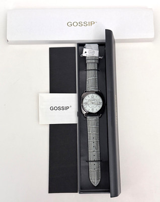 Gossip Women's Watch Grey Crocodile Cowhide Band Quarts New with Box & Case