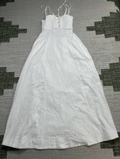 Lulus Laylie Lace Up Midi Sundress Womens Small White Denim Smocked Bodice New