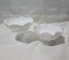 Set Of 2 Milk Glass Candle Stick Holders Grape Leave Design Vintage Ruffle Edge