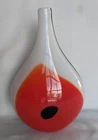 VINTAGE MCM MURANO CASTELLANI GLASS VASE RED/ORANGE BLACK WHITE