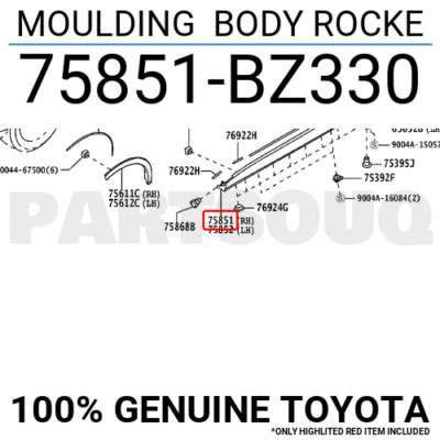 75851BZ330 Genuine Toyota MOULDING BODY ROCKE 75851-BZ330 | eBay