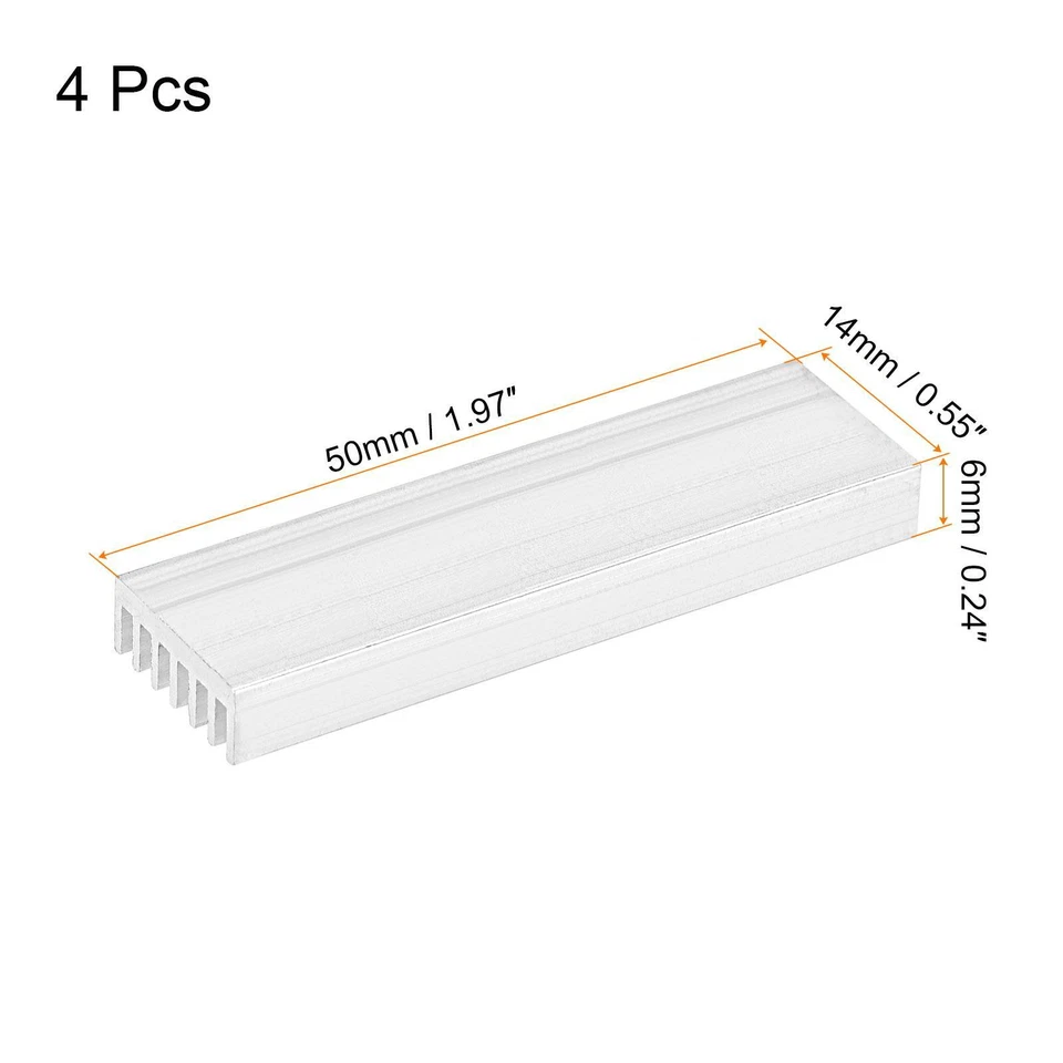 4 Stück Wärmeableitung Kühler Aluminium Kühlkörper 50x14x6mm für CPU Silber Ton - Bild 2 von 4
