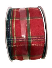2.5" x 40ft Red, Green and Gold Plaid Christmas Ribbon Green Wired Edge