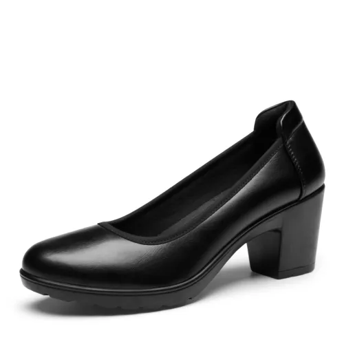 Damen-Arbeitskleid niedriger klobiger Blockabsatz runde Zehenpartie bequeme Pumpschuhe - Bild 3 von 18