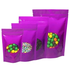 Many Size Purple Stand Up Polyethylene Mylar Resealable Bags w/ Clear Window