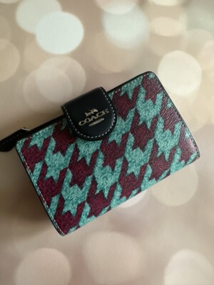 NWT Coach Medium Corner Zip Wallet With Houndstooth Print CJ680 | eBay