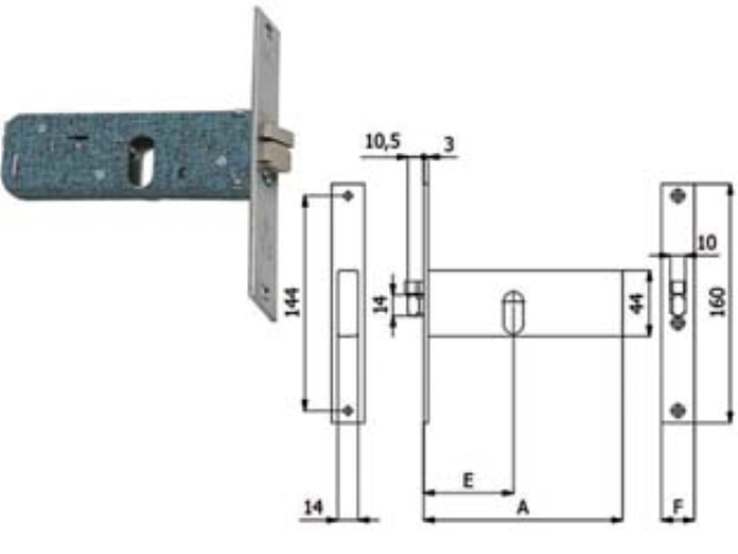 Elettroserratura da infilare per fasce mm.44 h 399 - mm.60 sx (399) Omec