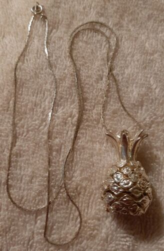 1990's Silver Plated Pineapple Pendant & 24" Neckl