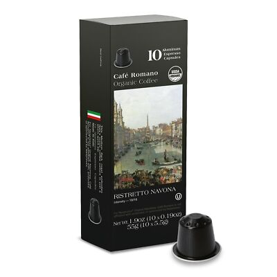 Organic Cafe Romano 100 Pack Espresso Pods for Nespresso 100% Arabica Coffee
