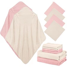 6 Pcs Muslin Hooded Baby Towels and Washcloths 32"x 32" Cotton Newborn Bath T...
