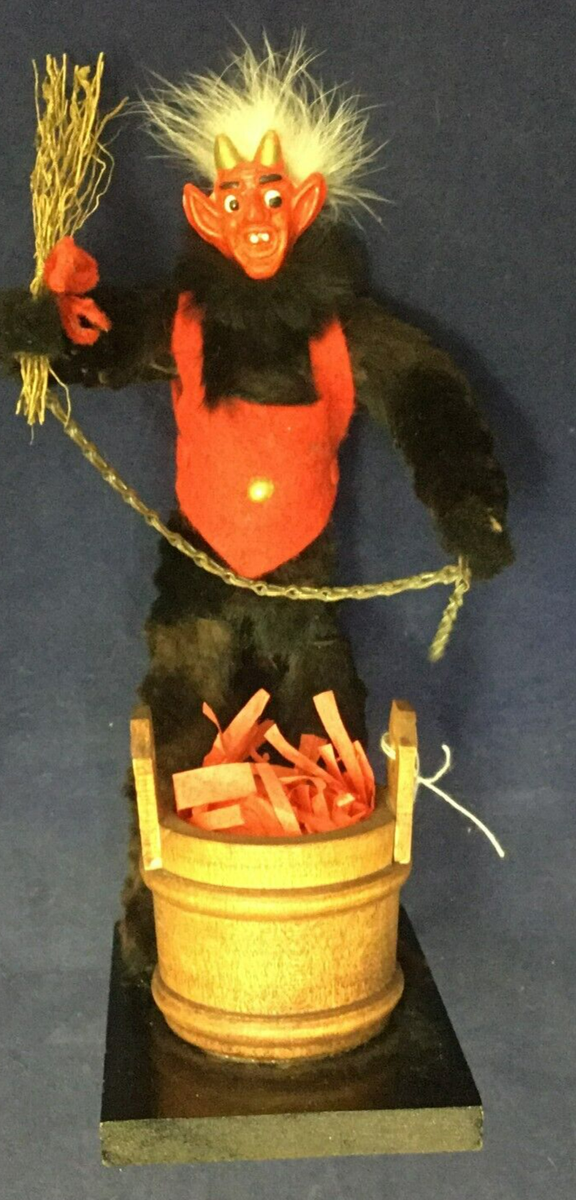 人形　GRUSS aus　Wien 1920's Antique German Krampus with Switch, Chain and Bucket on