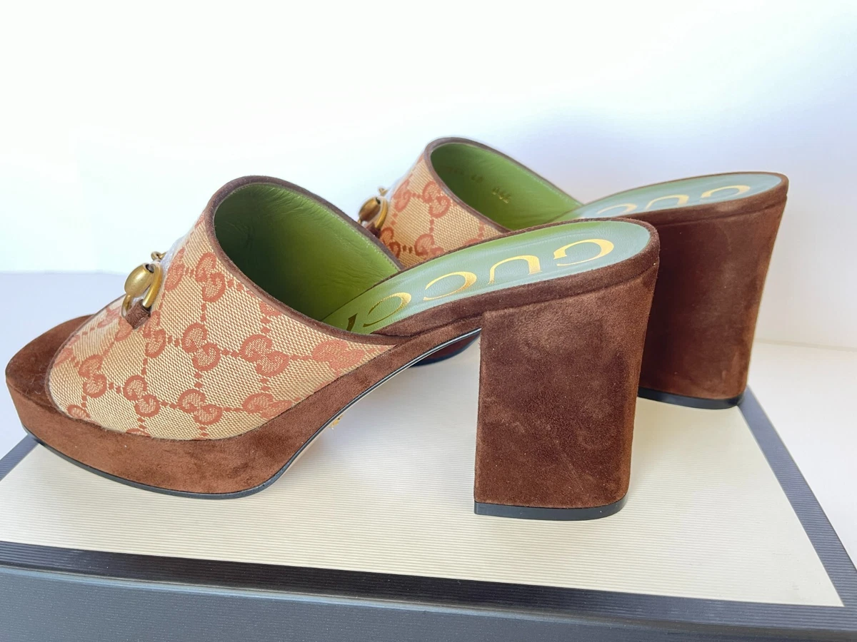 Gucci Houdan GG Supreme CanvasHorsebit Platform Sandal Mules Eur 40 US 10