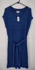 Ann Taylor Loft Sweater Dress Size L Sleeveless Blue Belt Pullover Stretch NWT
