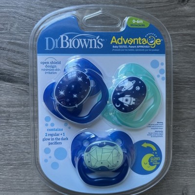 NEW Dr. Brown's Advantage Baby Pacifiers, 0-6 Month Blue Turquoise Package Of 3