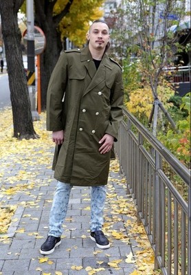 Vintage Soviet Era Czech army greatcoat Communist raincoat trench