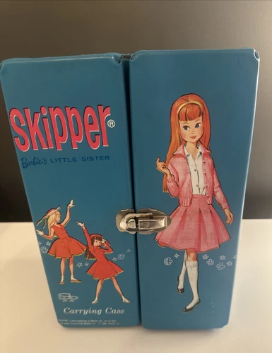 Skipper Carrying Case 1964 Blue Vinyl Trunk Double Doors MINT Barbie Vintage