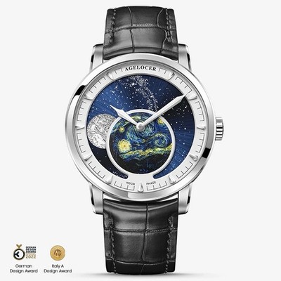 AGEOLOCER Mechanical Wristwatch 3D Moon Phase & Skeleton Dial for Dress  6401A1