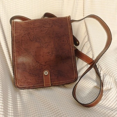Vintage Patricia Nash Leather VeneziaPouch / Crossbody Strap Signature Map Bag