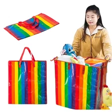 3 x Extra Large Rainbow Storage Bag Reusable Moving Tote Laundry Organizer Zip