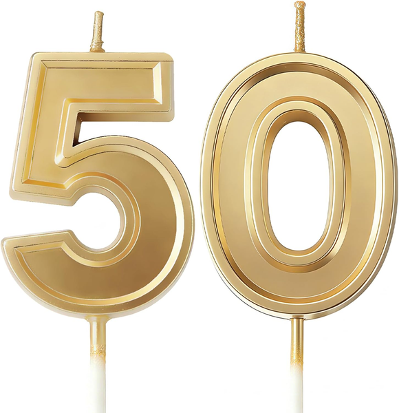 Geburtstagskerzen Zahlen 50, 3D Gold Geburtstag Kerzen FüR Kuchen | Gold Kerzen-image