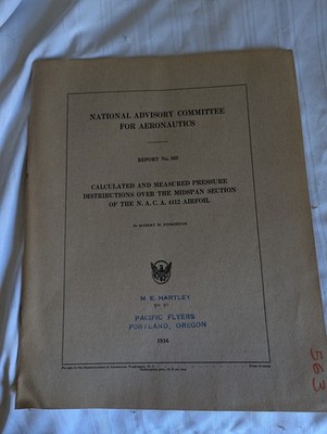 1936 booklet Midspan NACA 4412 Airfoil No. 563 National Advisory Aeronautics