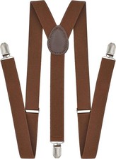 Heavy Duty Y Shape Unisex Adjustable Elastic Suspenders with strong clips, Brown