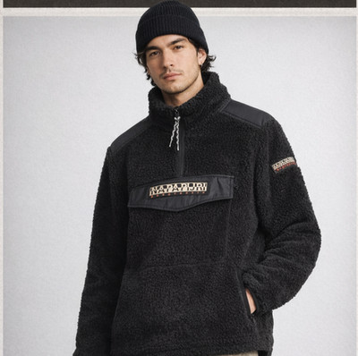 Napapijri T-Trentino Quarter zip Jacket Sherpa Fleece Black Unisex Original
