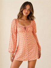 Urban Outfitters Coral Polka Dot Puff sleeve mini dress