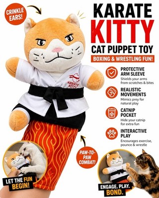 Karate Kitty Cat Toy Puppet Arm Sleeve Interactive Catnip Wrestling Toy