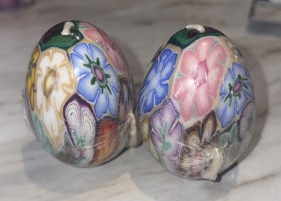4 Egg Shaped Candles Milliefiori Abstract ~ 2'' High Decorative Eggs